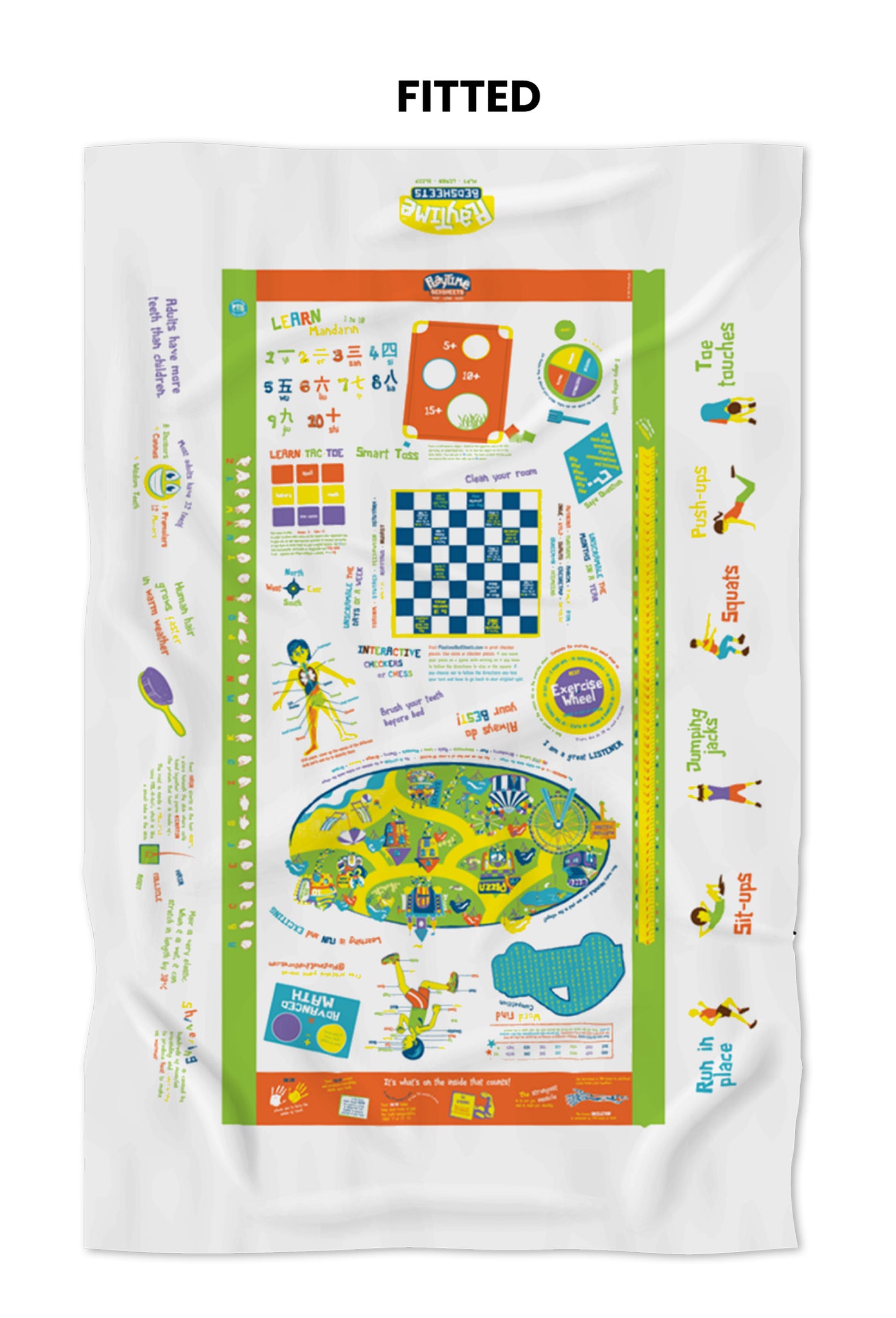 Playtime Bed Sheets | Twin Size | 75 Fun Interactive Games & Puzzles - Hospitality World