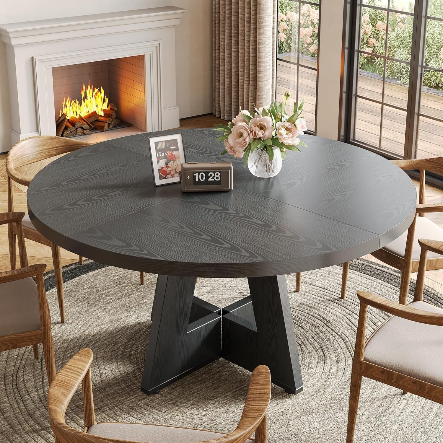 47 Inch Round Dining Table for 4-6 | Modern Farmhouse Pedestal Base Kitchen Table - Hospitality World