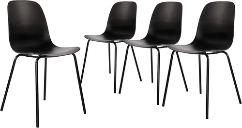 4 Matte Black Dining Chairs with Metal Legs