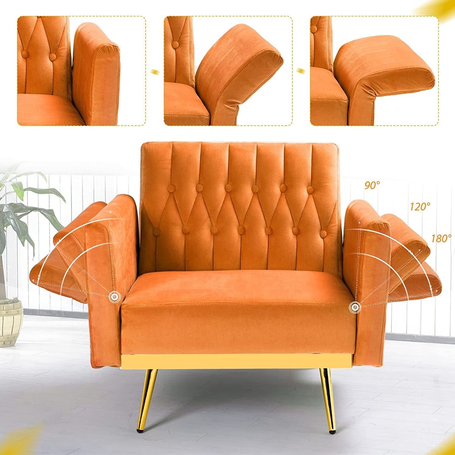 Multi-Functional Orange Velvet Accent Chair with Ottoman - Hospitality World
