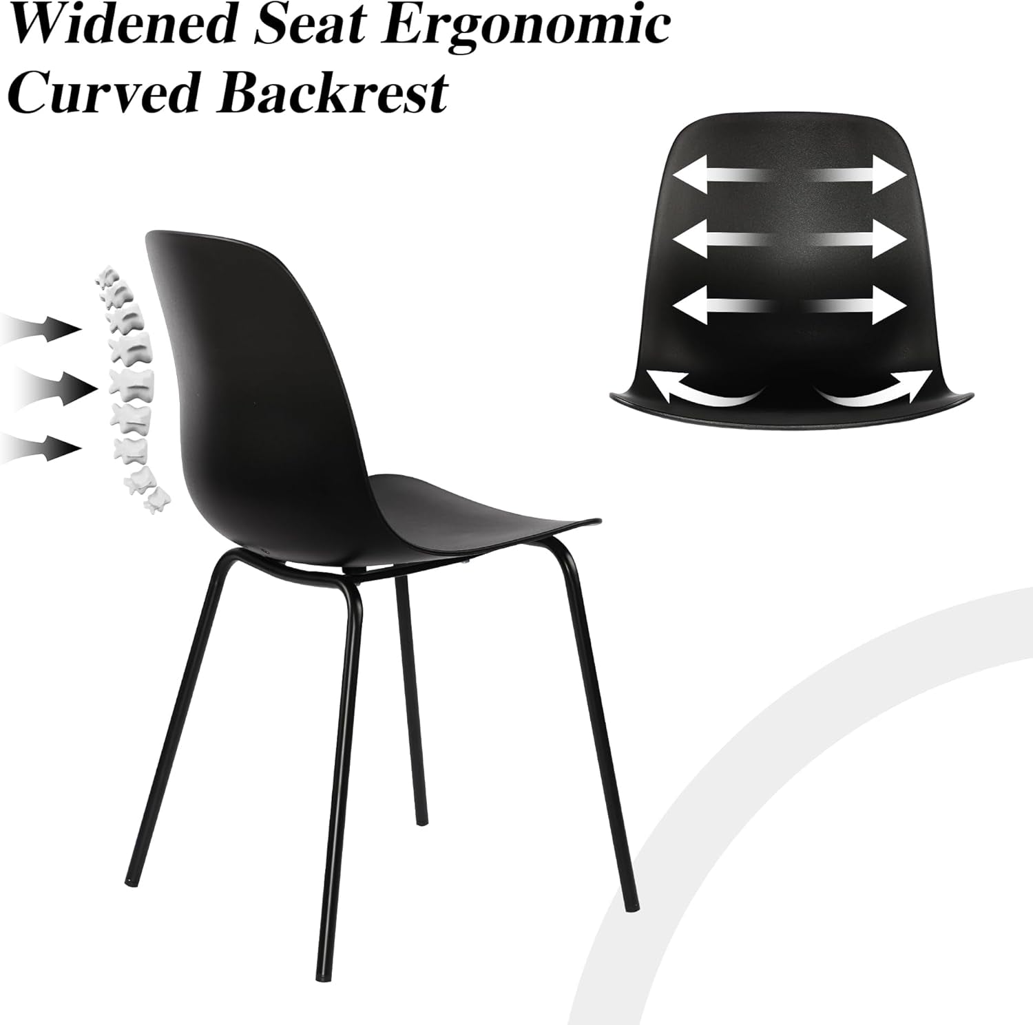 4 Matte Black Dining Chairs with Metal Legs