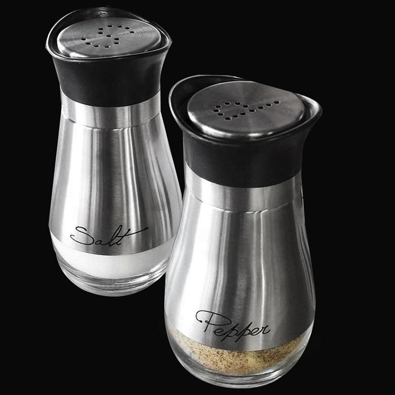 Stainless Steel & Glass Salt and Pepper Shakers Set (BPA-Free, 4oz) - Hospitality World