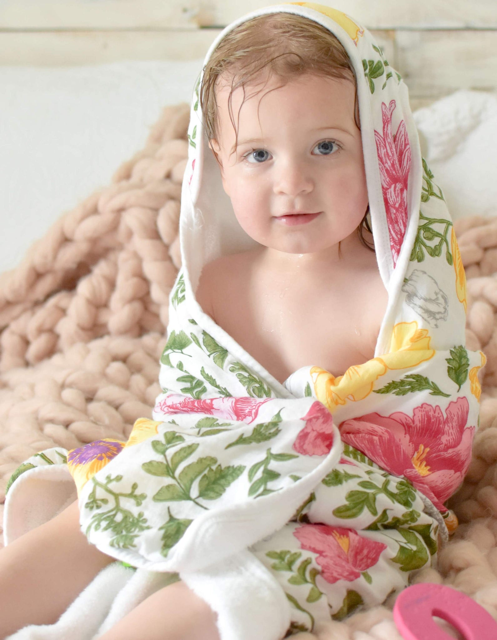 Baby Hooded Towel | Bamboo Terry & Muslin | 600 GSM | Floral Print - Hospitality World